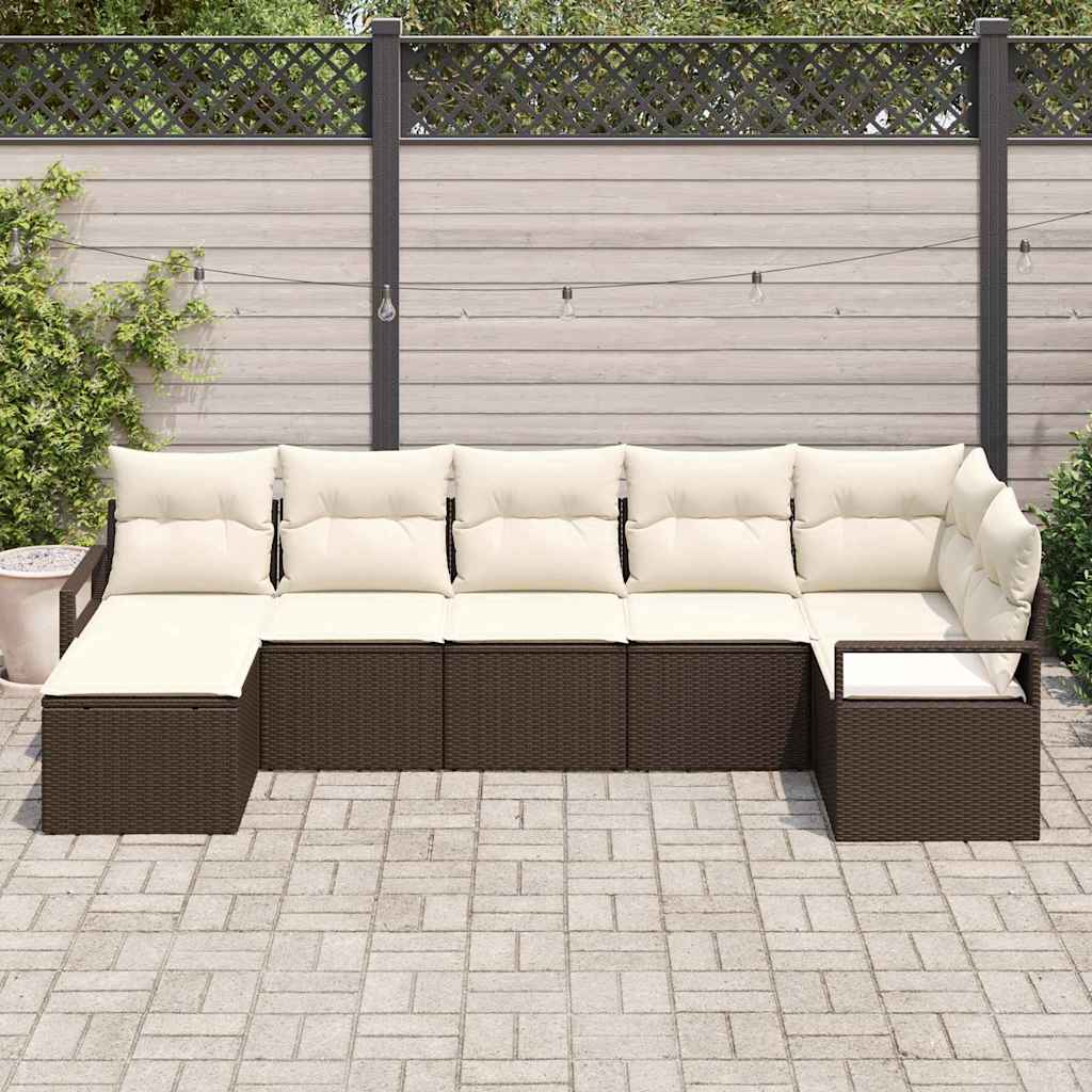 Garten-Sofa-Set mit Kissen mit Speicher 7 pcs Braun und Creme